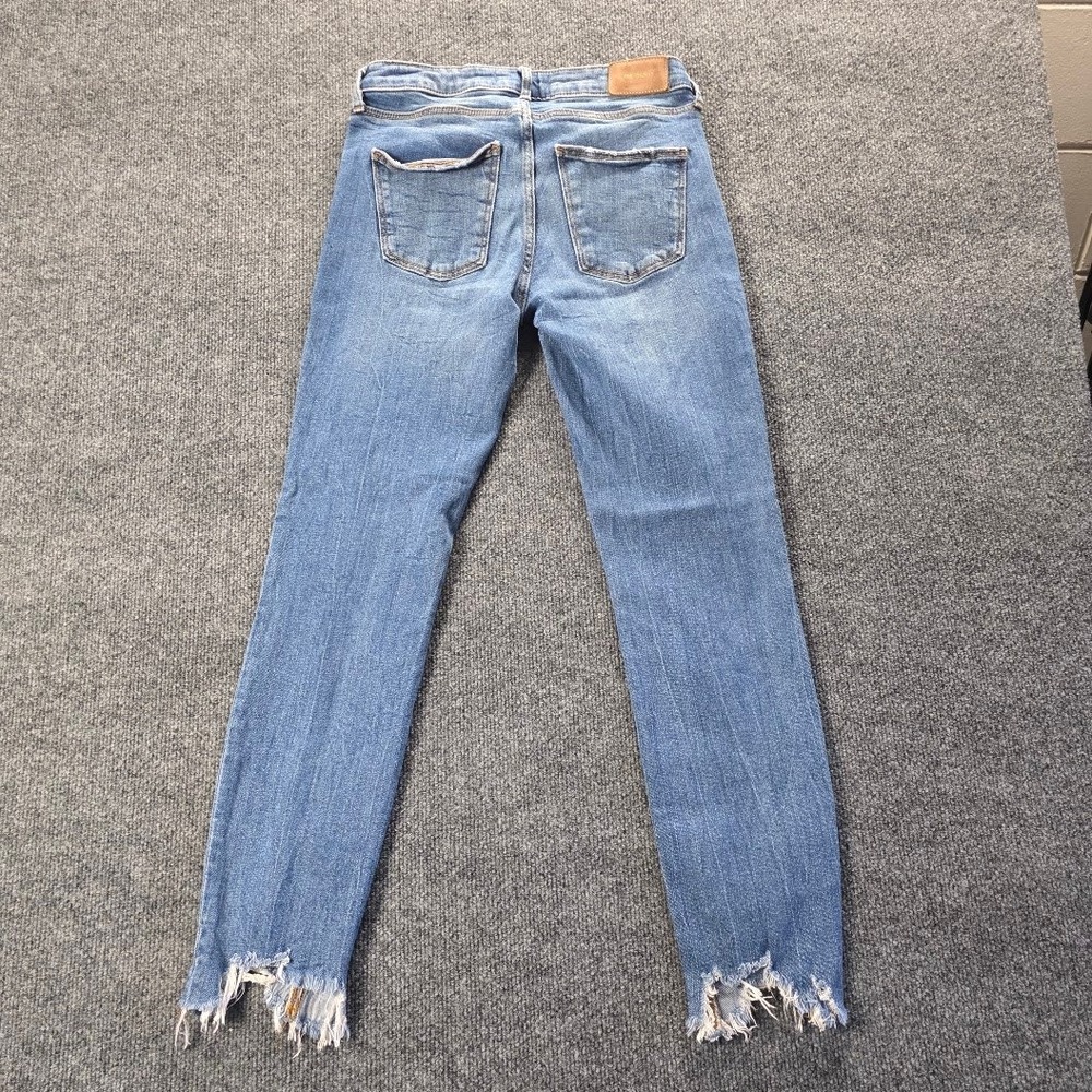 Zara The Skinny Jeans Womens‎ 6 Medium Wash Distressed Frayed Stepped Hem Blue - Picture 2 of 12